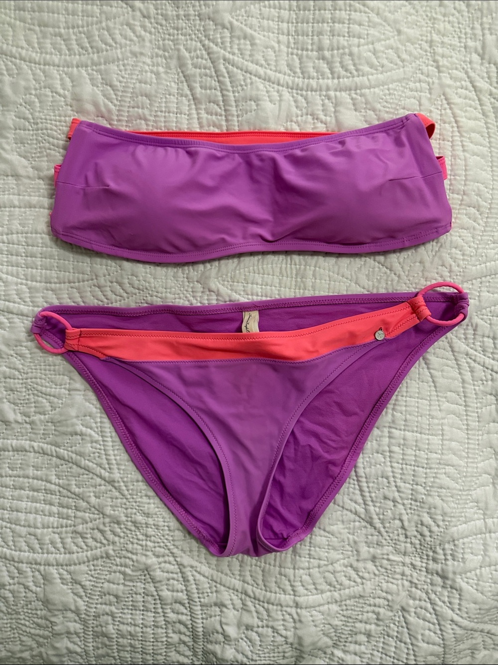 American Eagle Outfitters Purple and Coral Bandeau Bikini Set